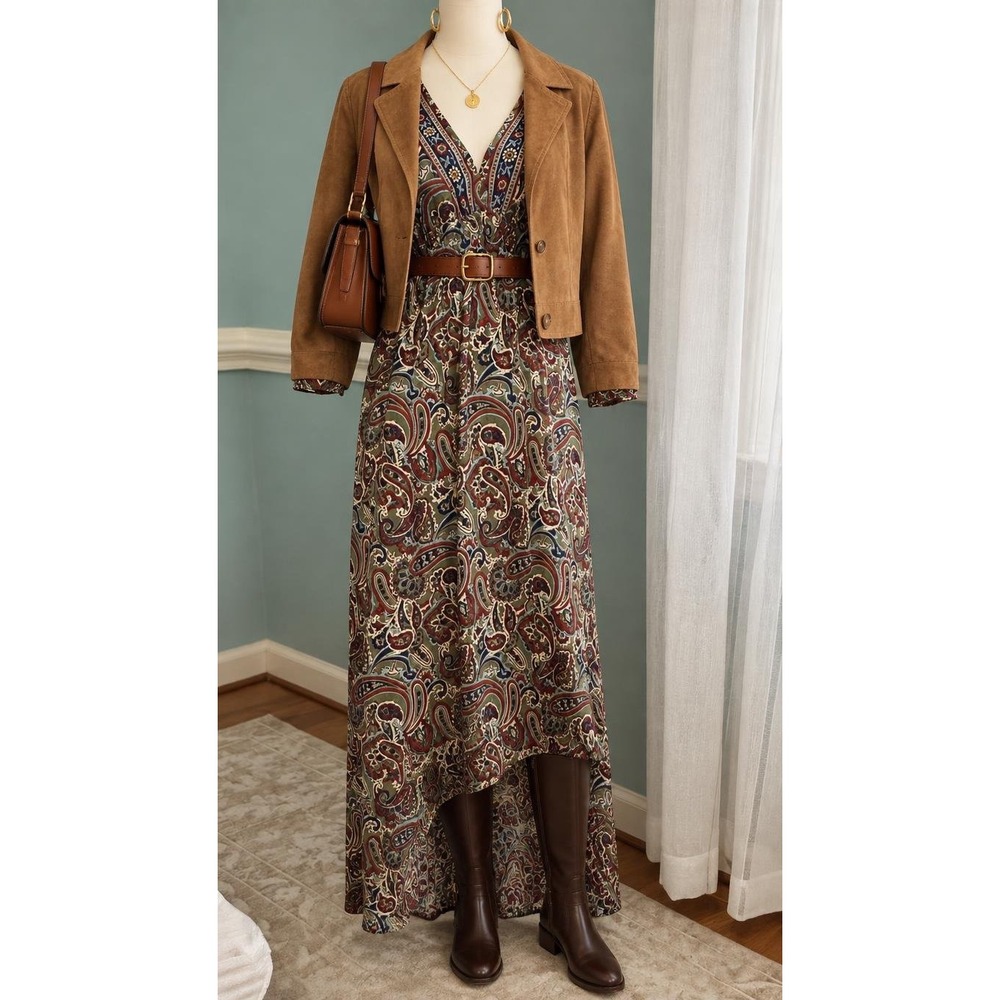 Earthbound Trading Co Womens Paisley V-Neck Open Back Tassel Maxi Dress Medium